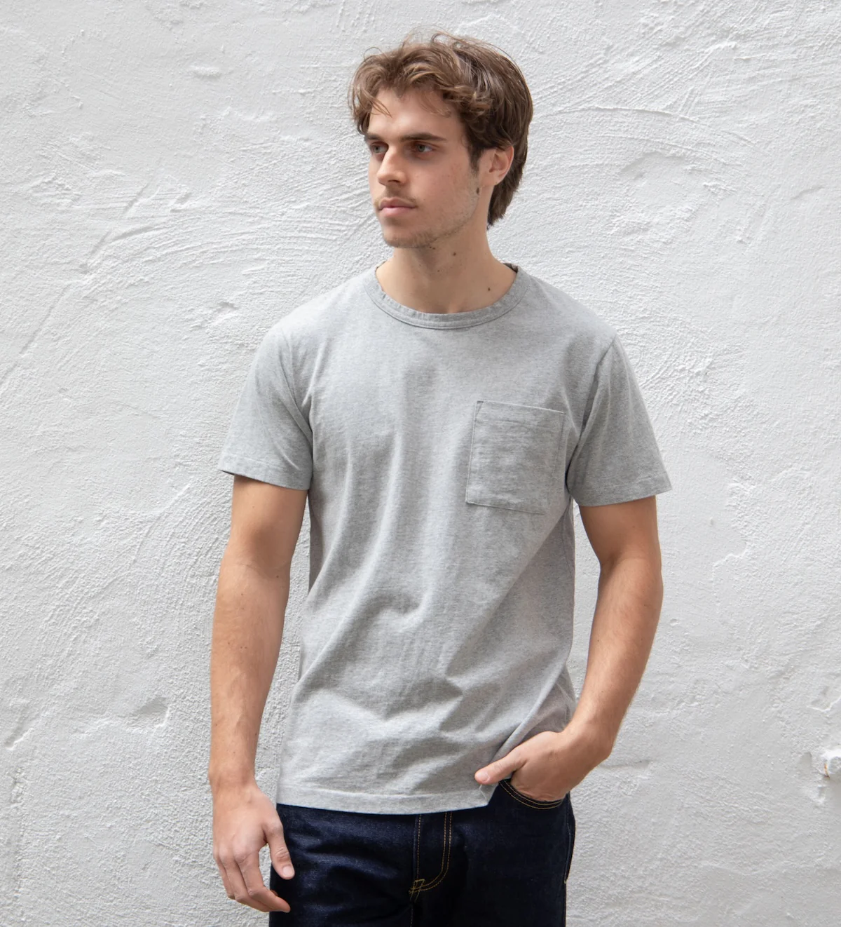 DE-TS01P-HEA - Dehen 1920 Heavy Duty Pocket T-Shirt - Heather Grey - Image 2