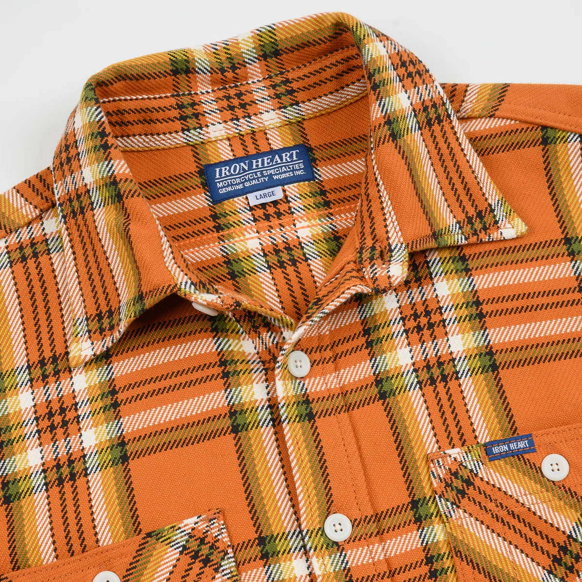 IHSH-442-ORA - SS26 - 9oz Selvedge Flannel Work Shirt - Orange Check - Image 6