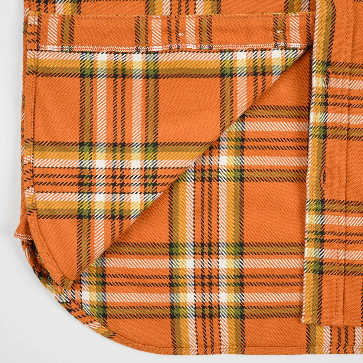IHSH-442-ORA - SS26 - 9oz Selvedge Flannel Work Shirt - Orange Check - Image 9