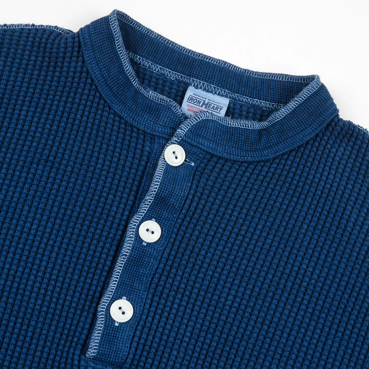 IHTL-1213-IND - Waffle Knit Long Sleeved Thermal Henley - Indigo Dyed - Image 3