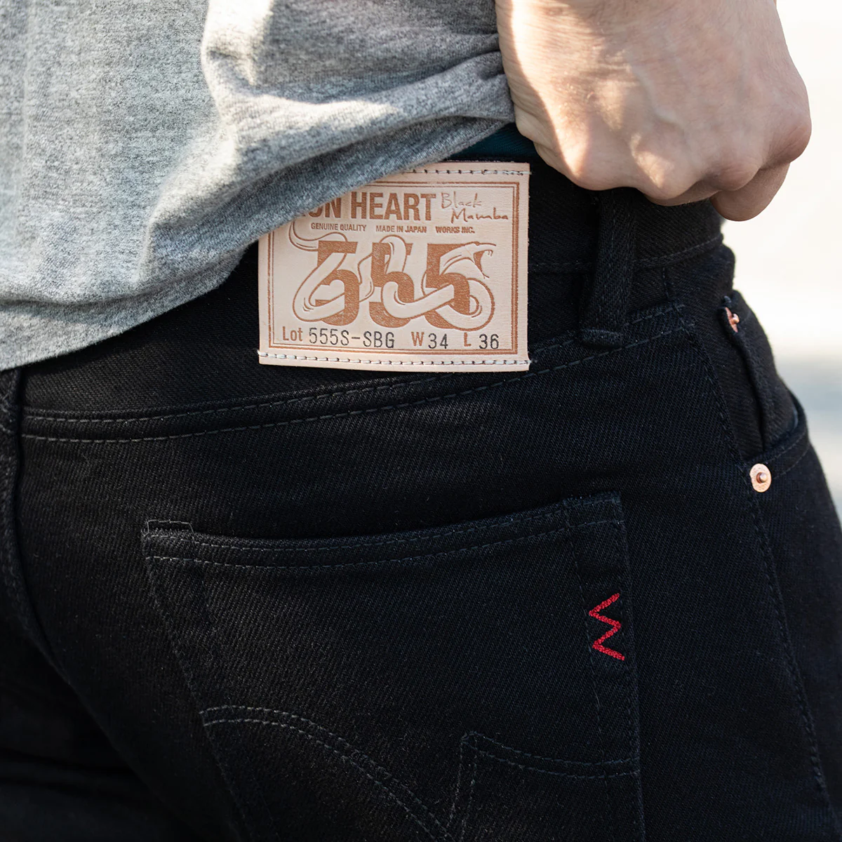 IH-555S-SBG - 21oz Selvedge Denim Slim Cut Jeans - Superblack (Fades To Grey) - Image 3