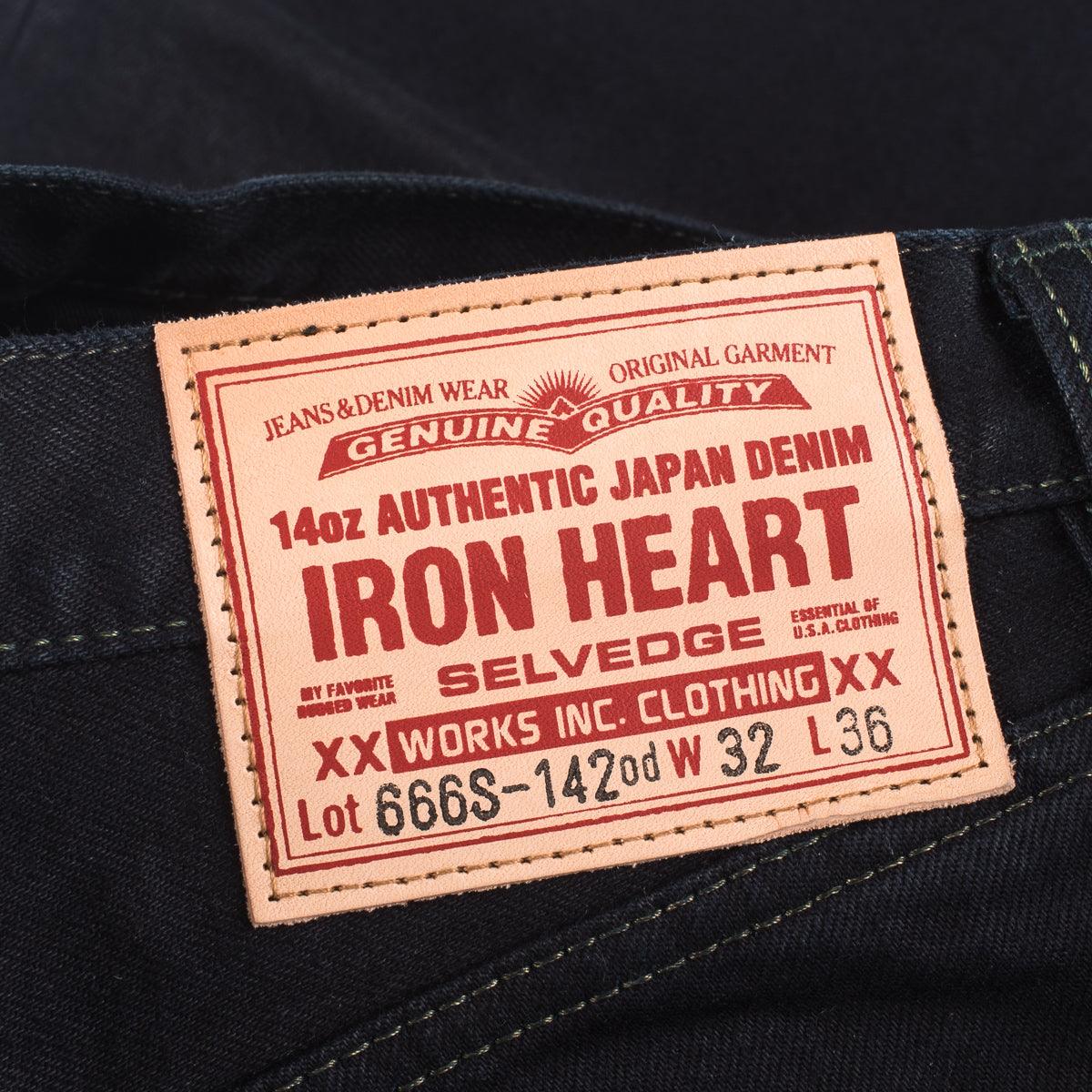 IH-666S-142OD - 14oz Selvedge Denim Slim Straight Cut Jeans Indigo Overdyed Black - Image 6