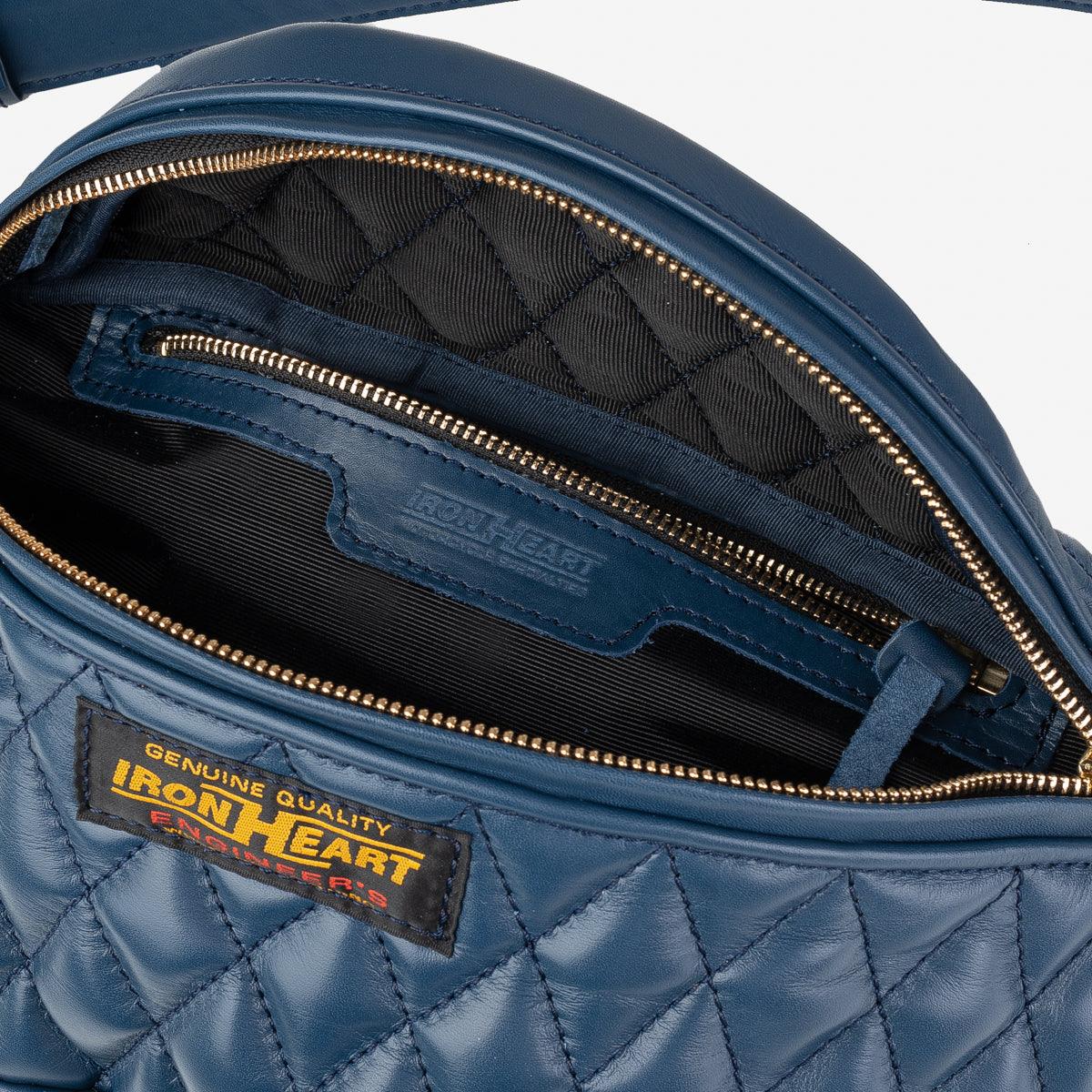 IHE-45-NAV - Diamond Stitched Leather Waist Bag - Navy - Image 10