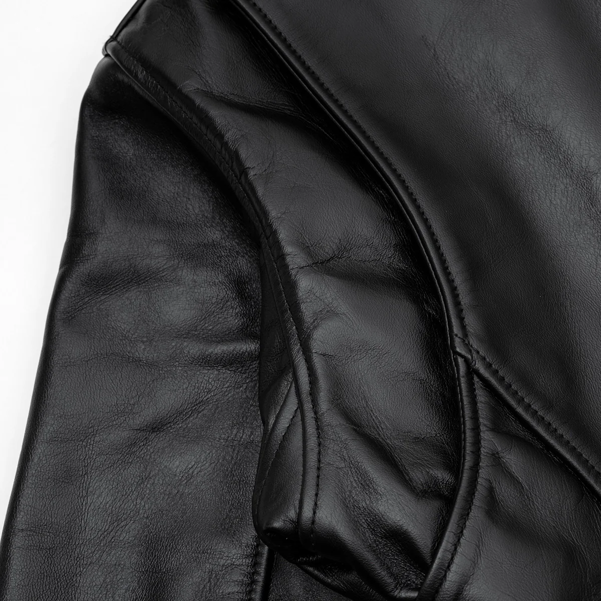 IHJ-54-BLK - Japanese Horsehide Rider’s Jacket with collar - Black (Tea-Core Dyed) - Image 13