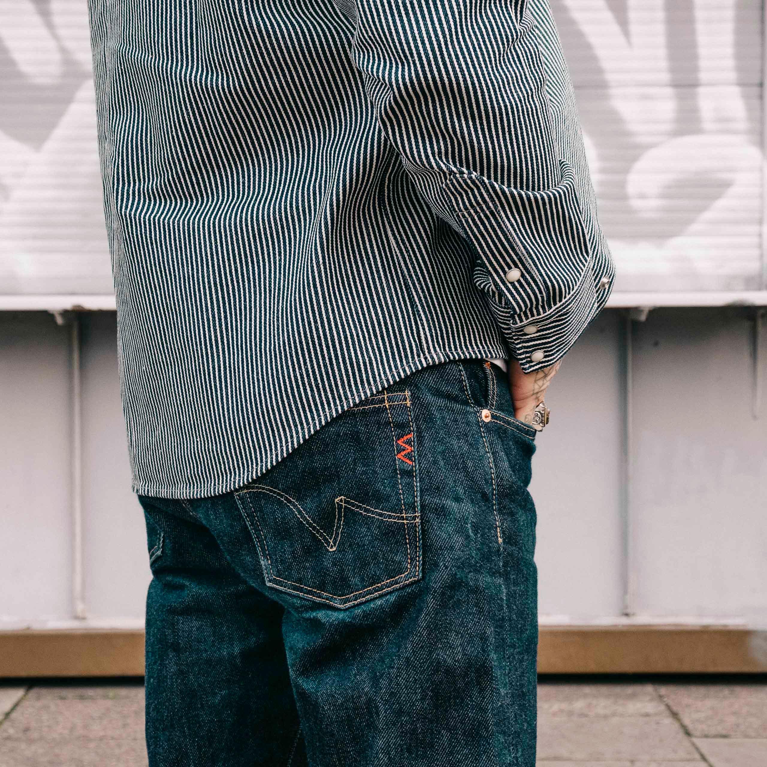 IHSH-07-IND - 12oz Hickory Stripe Western Shirt - Indigo - Image 3