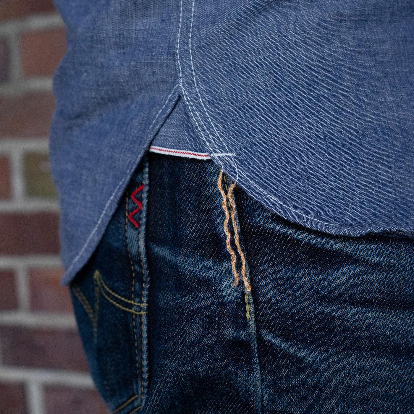 IHSH-13-BLU - 10oz Selvedge Chambray Single Yoke Western Shirt - Blue - Image 3