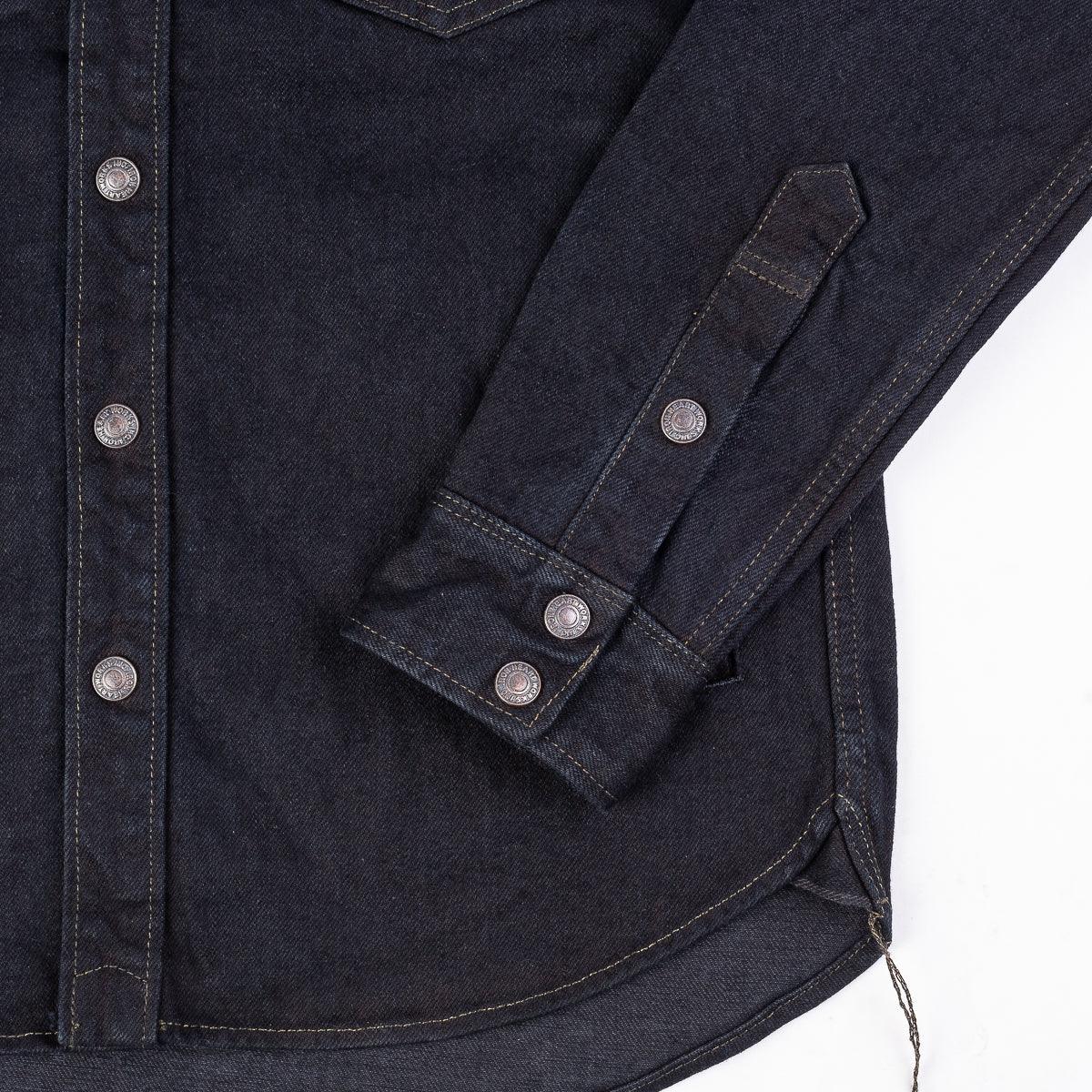 IHSH-293-OD - 18oz Vintage Selvedge Denim CPO Shirt Indigo Overdyed Black - Image 8