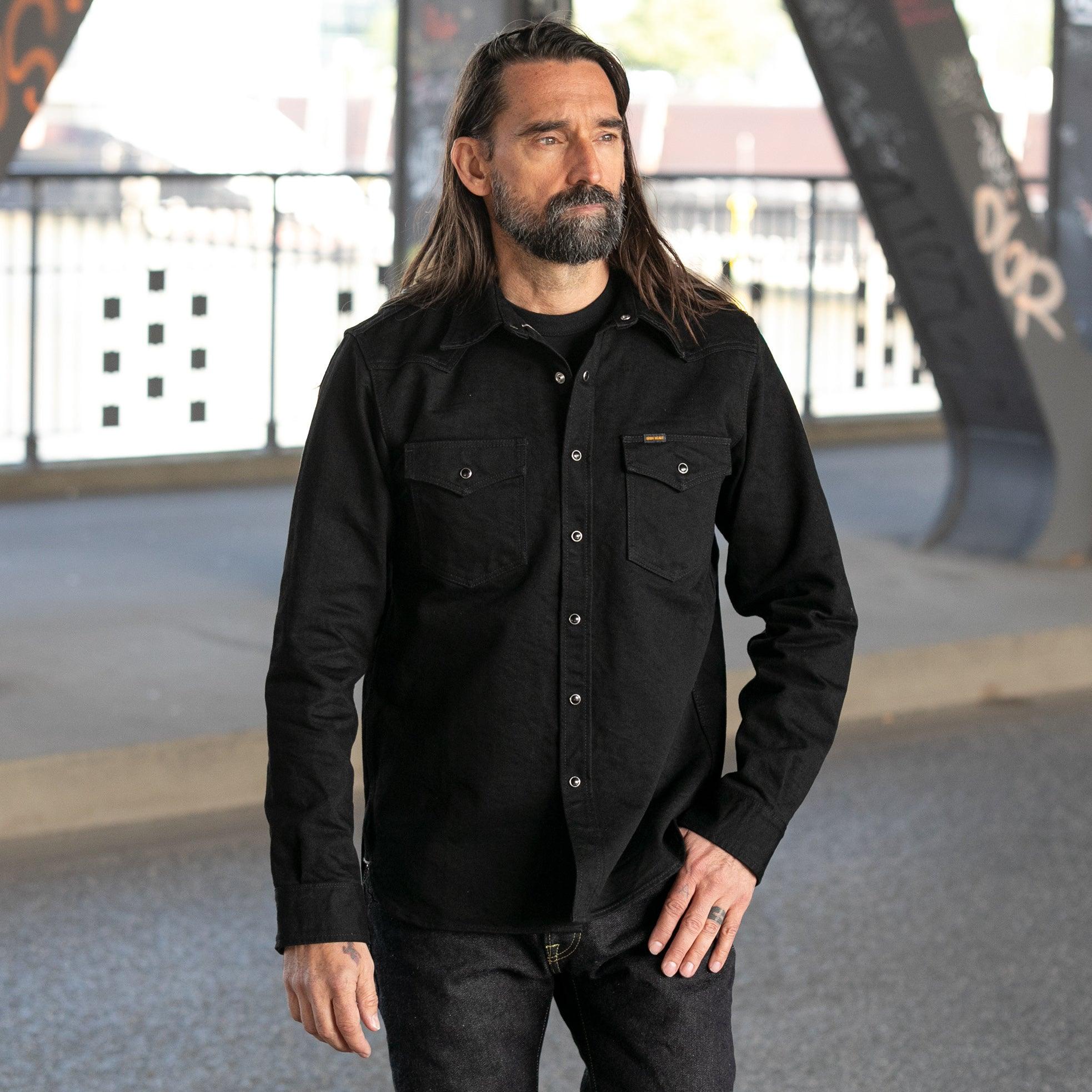 IHSH-295-BB - 14oz Selvedge Denim Western Shirt Black/Black - Image 2