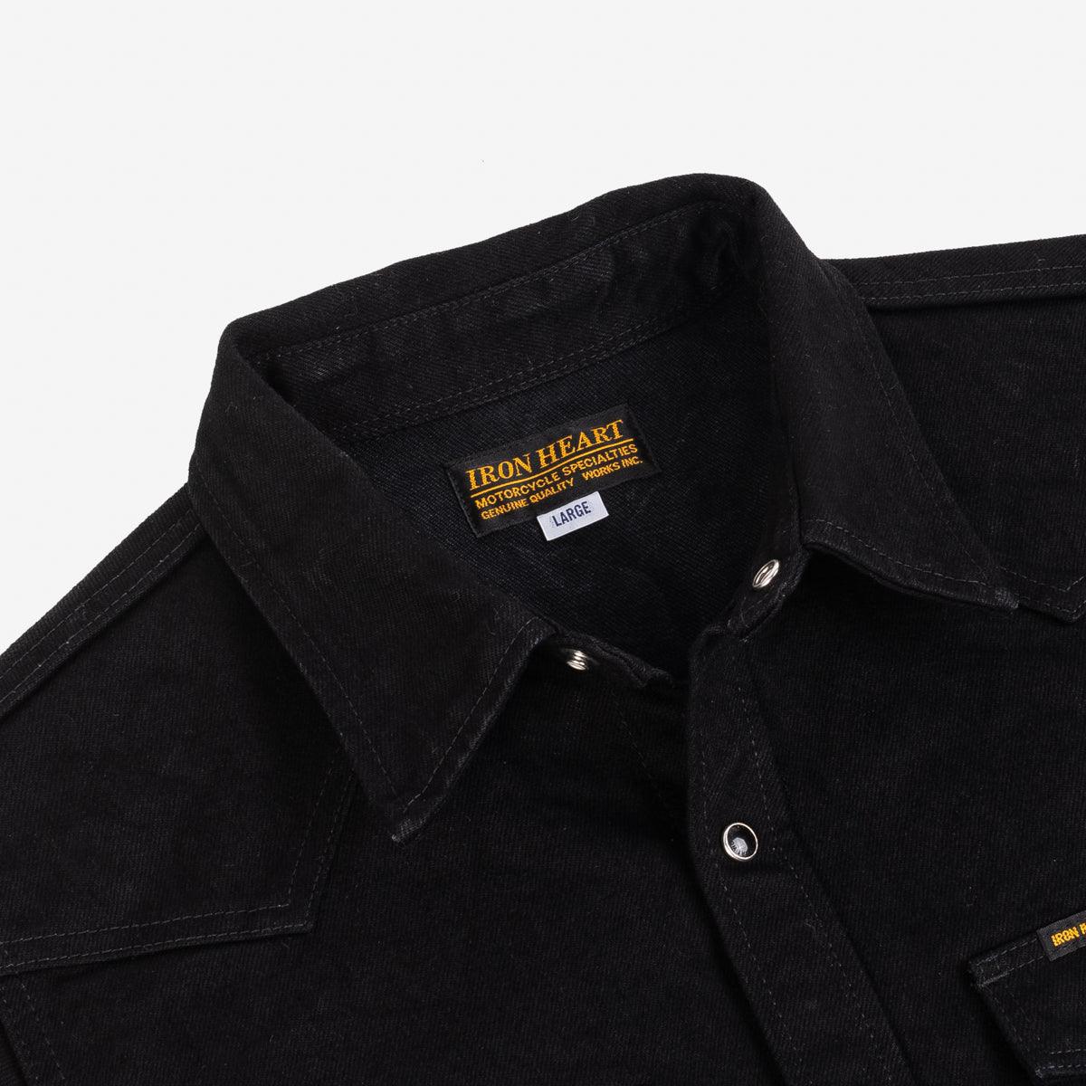 IHSH-295-BB - 14oz Selvedge Denim Western Shirt Black/Black - Image 5