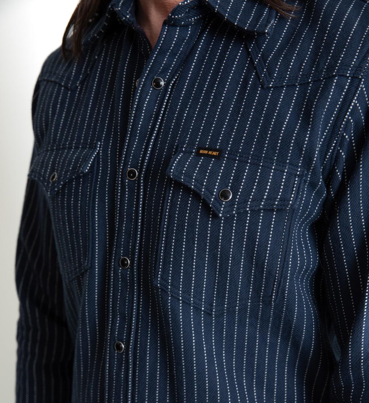 IHSH-401-NAV - Ultra Heavy Flannel Chalk Stripe Western Shirt - Navy - Image 4