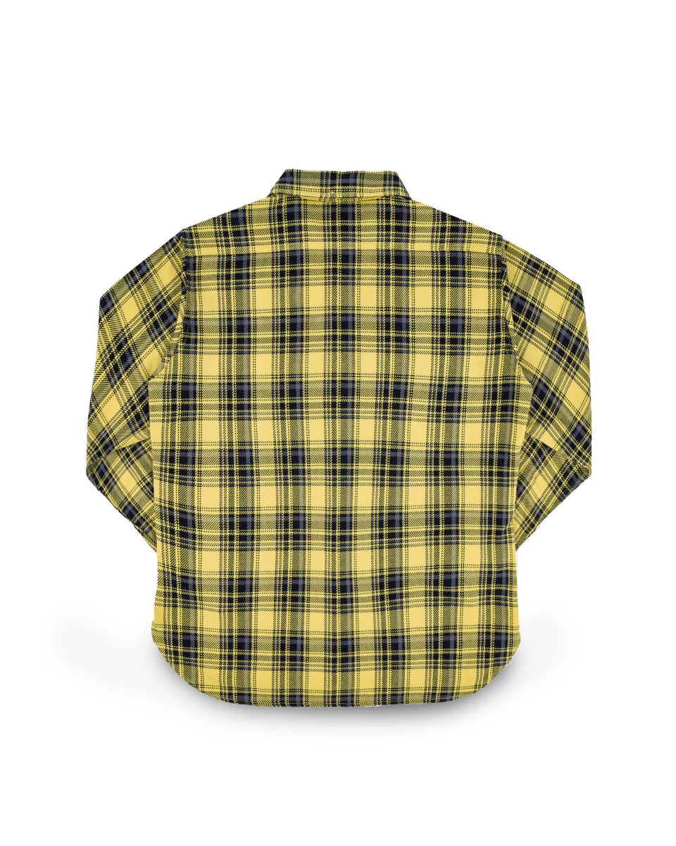 IHSH-412-YEL - 9oz Selvedge Indigo Check Flannel Work Shirt - Yellow - Image 4
