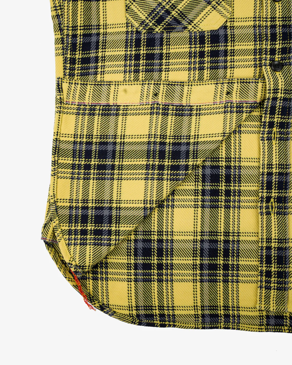 IHSH-412-YEL - 9oz Selvedge Indigo Check Flannel Work Shirt - Yellow - Image 9