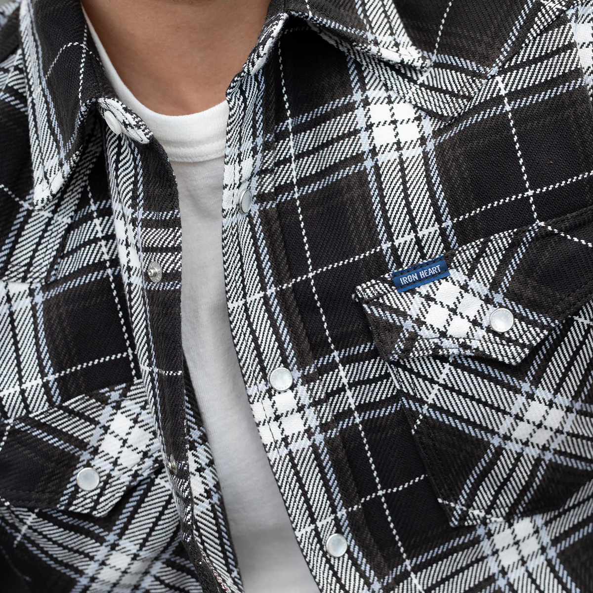 IHSH-439-BLK - SS26 - 9oz Selvedge Flannel Western Shirt - Black Check - Image 3