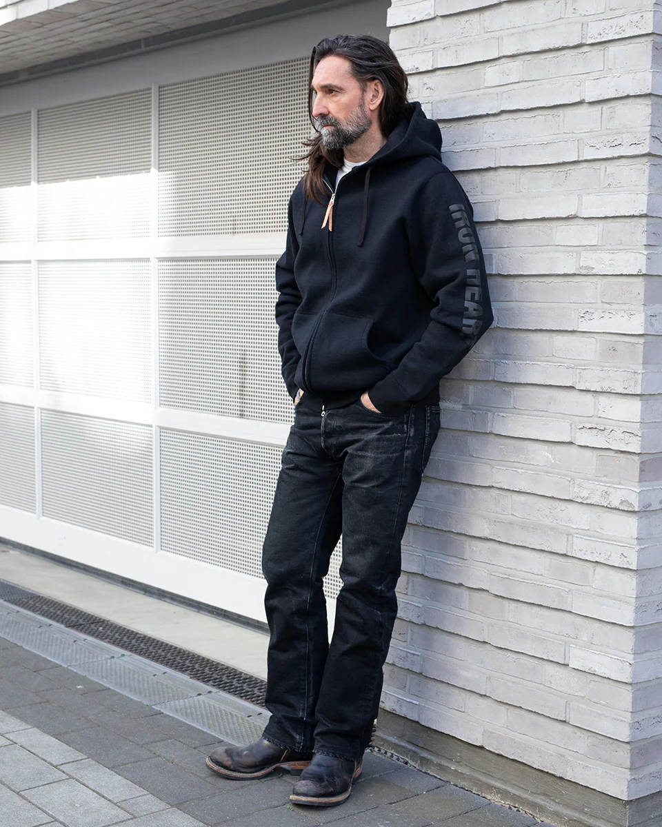IHSW-80L-BLK - Printed 14oz Ultra Heavyweight Loopwheel Cotton Zippered Hoodie - Black - Image 3