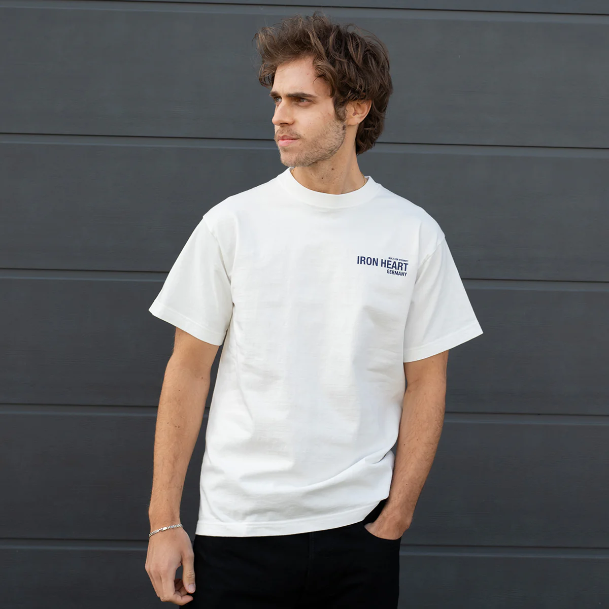 IHT-IHG-7-WHT - Iron Heart Germany 7.5oz Loopwheel Crew Neck T-Shirt - White - Image 2