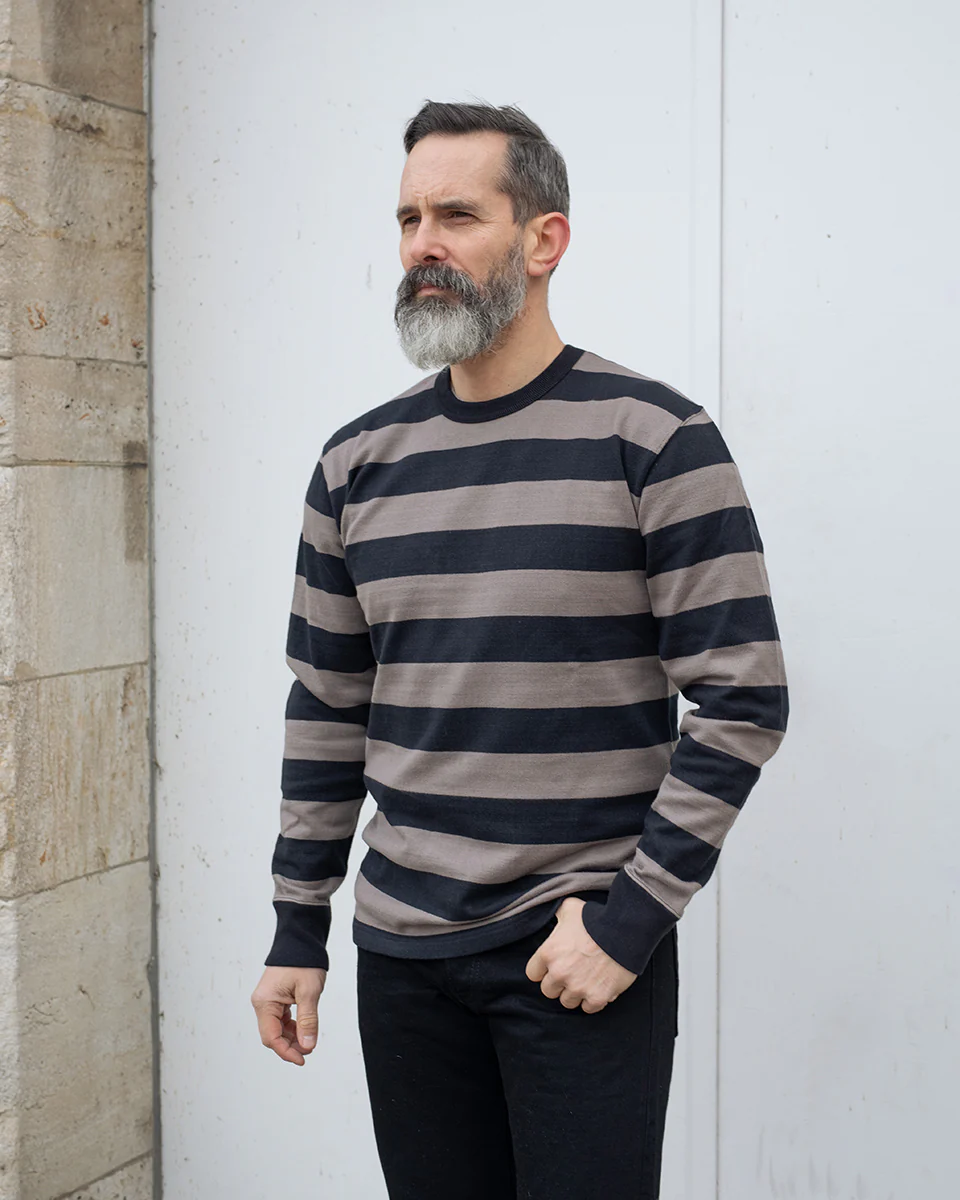 IHTB-01-BLK-GRY - 11oz Cotton Knit Long-Sleeved Sweater - Grey/Black - Image 2