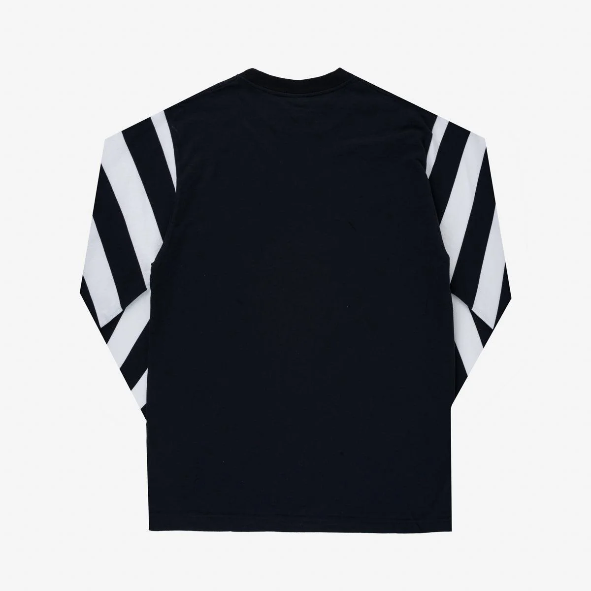 IHTB-11-BLK - 7.5oz Cotton Long-Sleeved Crew Neck - Black with striped arms - Image 3