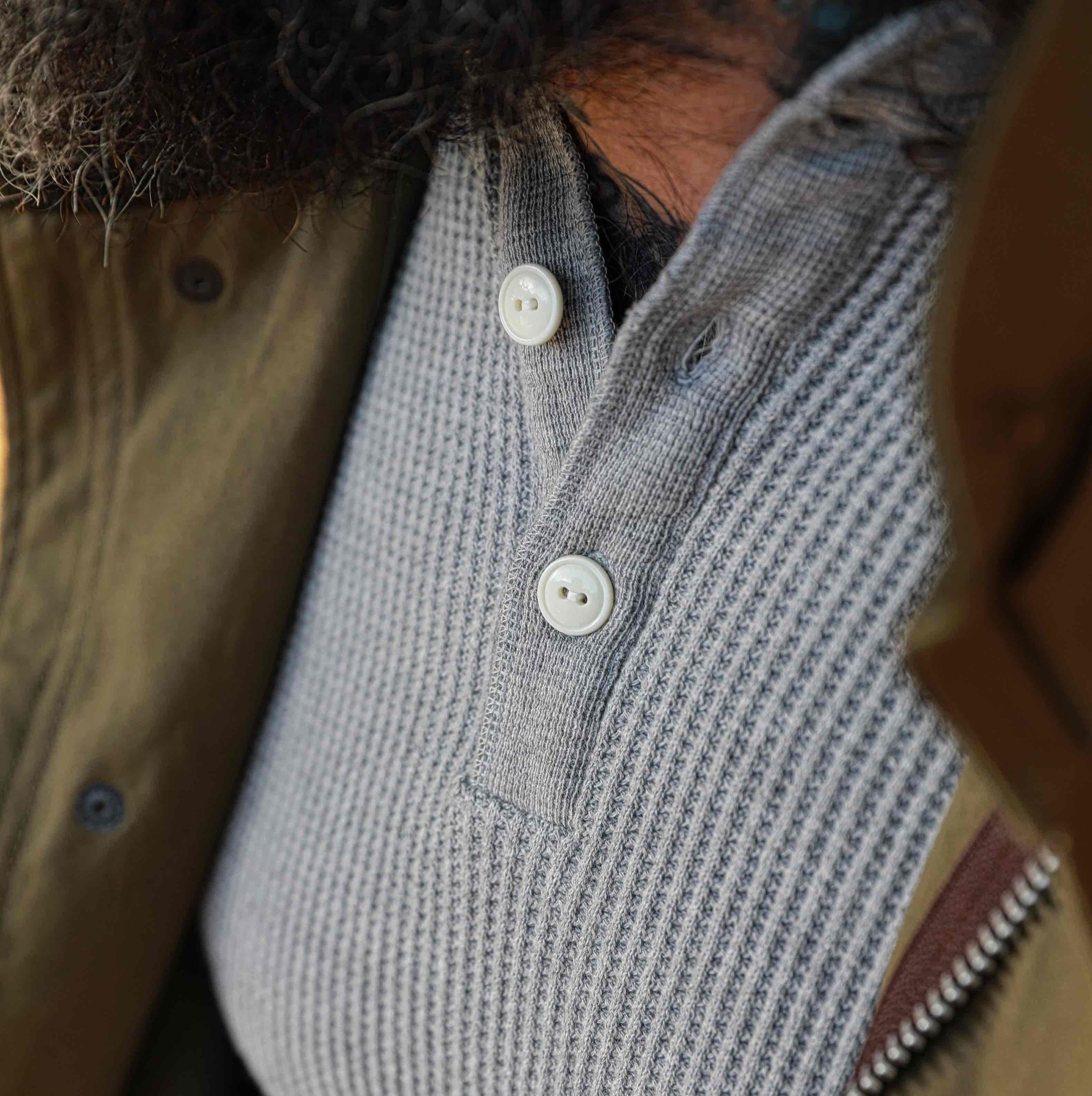IHTL-1213-GRY - Waffle Knit Long Sleeved Thermal Henley - Grey - Image 2