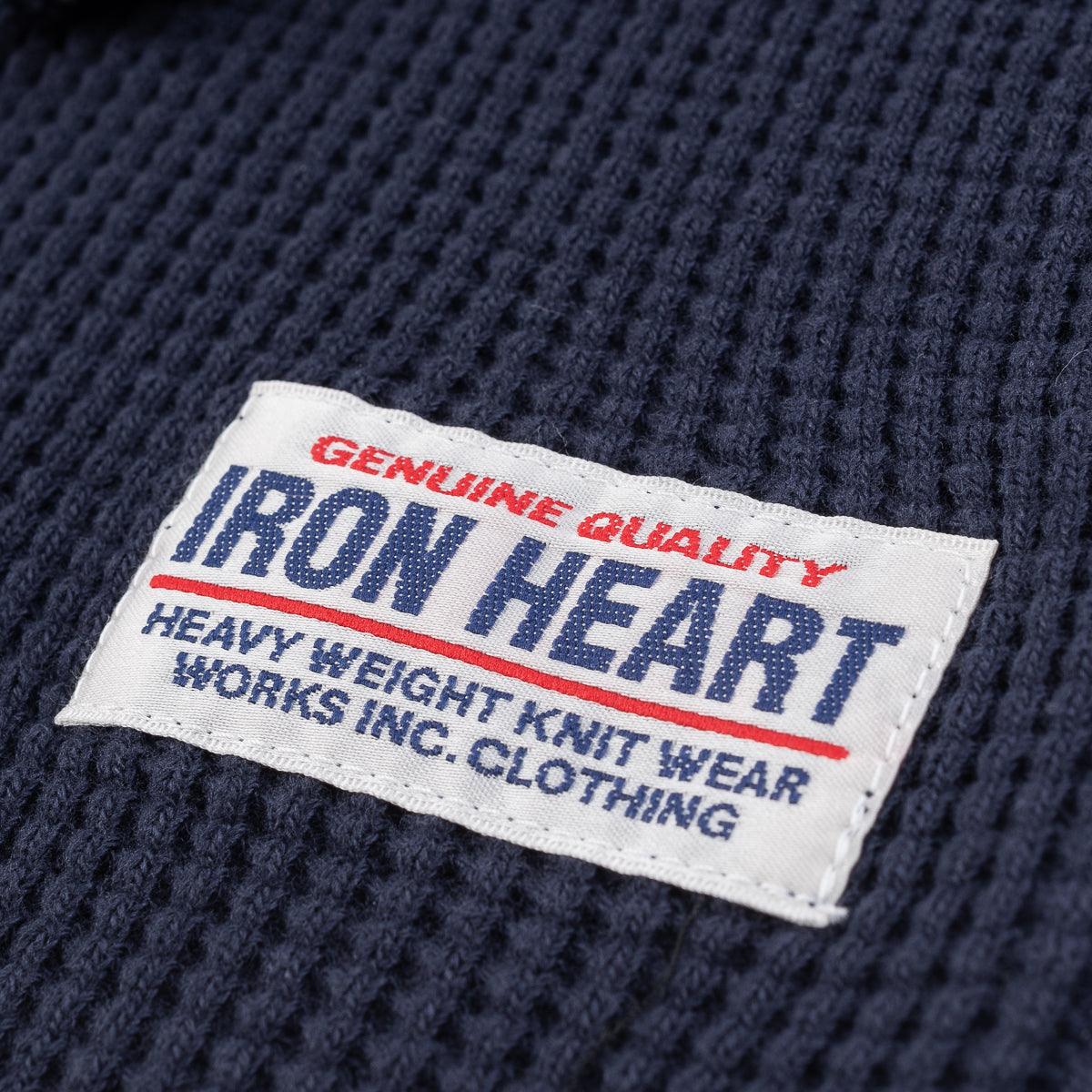 IHTL-1213-NAV - Waffle Knit Long Sleeved Thermal Henley - Navy - Image 7
