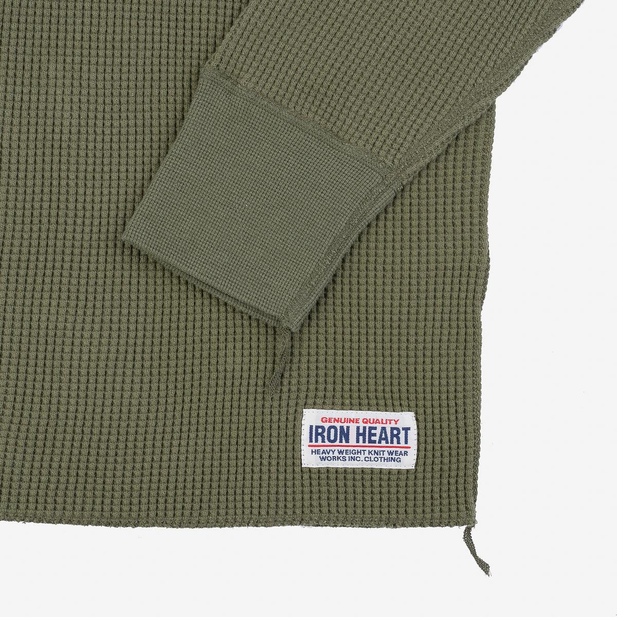 IHTL-1213-OLV - Waffle Knit Long Sleeved Thermal Henley - Olive - Image 6