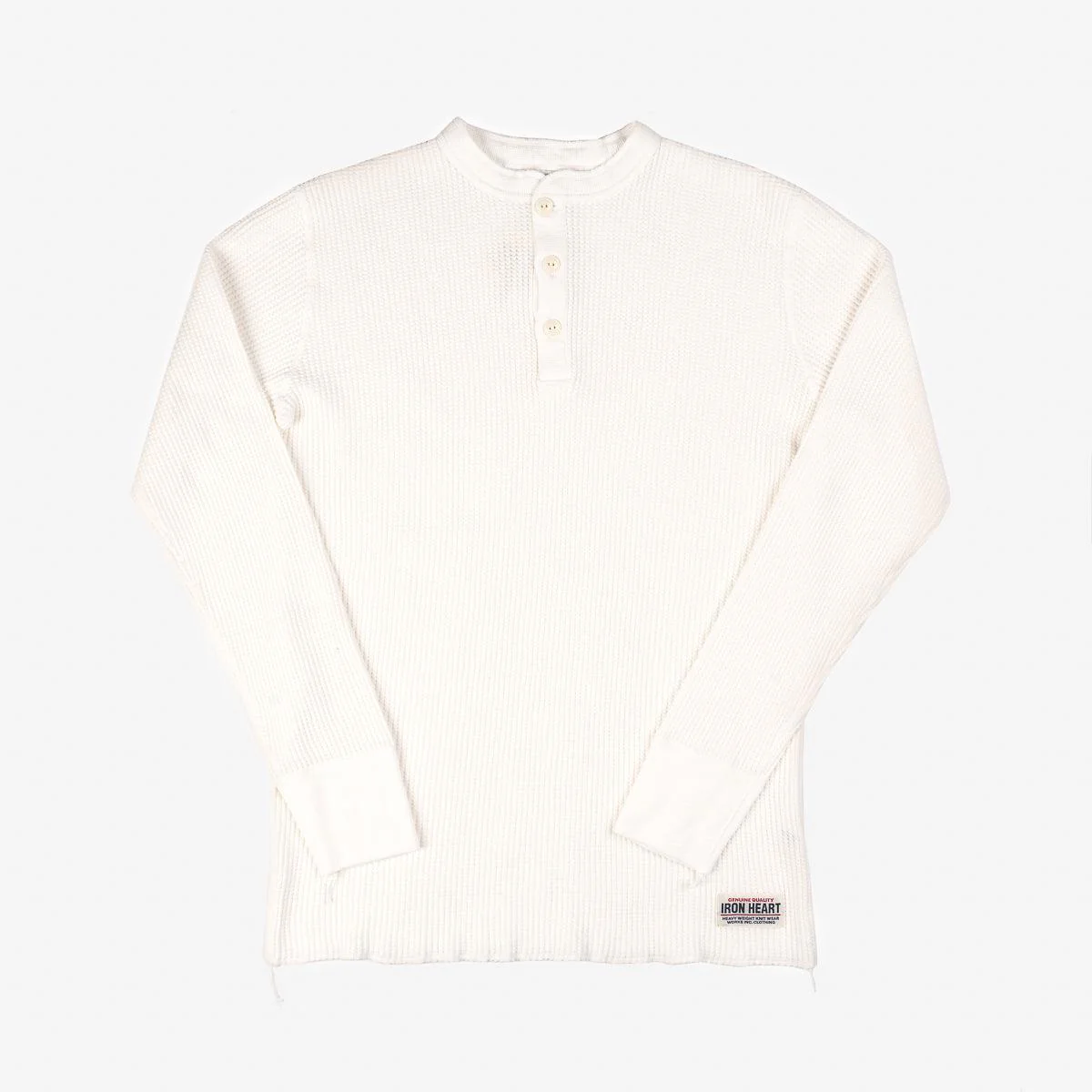 IHTL-1213-WHT - Waffle Knit Long Sleeved Thermal Henley - White