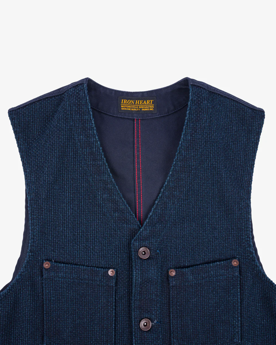 IHV-50-IND - 14oz Sashiko Dobby Cloth / Duck Work Vest - Indigo - Image 6