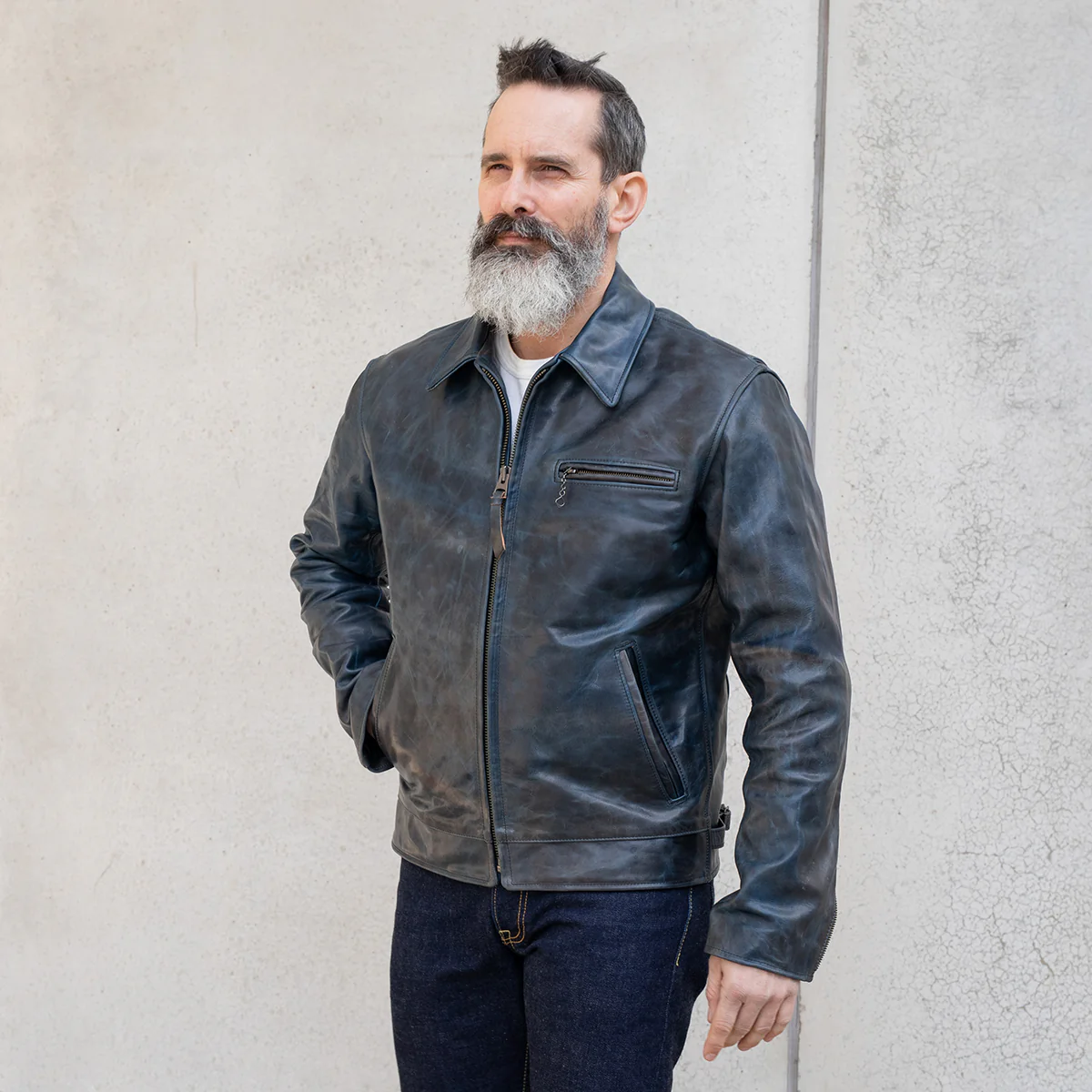 SB-TG-IND-HO - Simmons Bilt "Tailgunner" Indigo Horsehide Jacket - Image 3